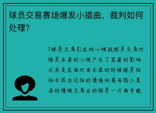球员交易赛场爆发小插曲，裁判如何处理？